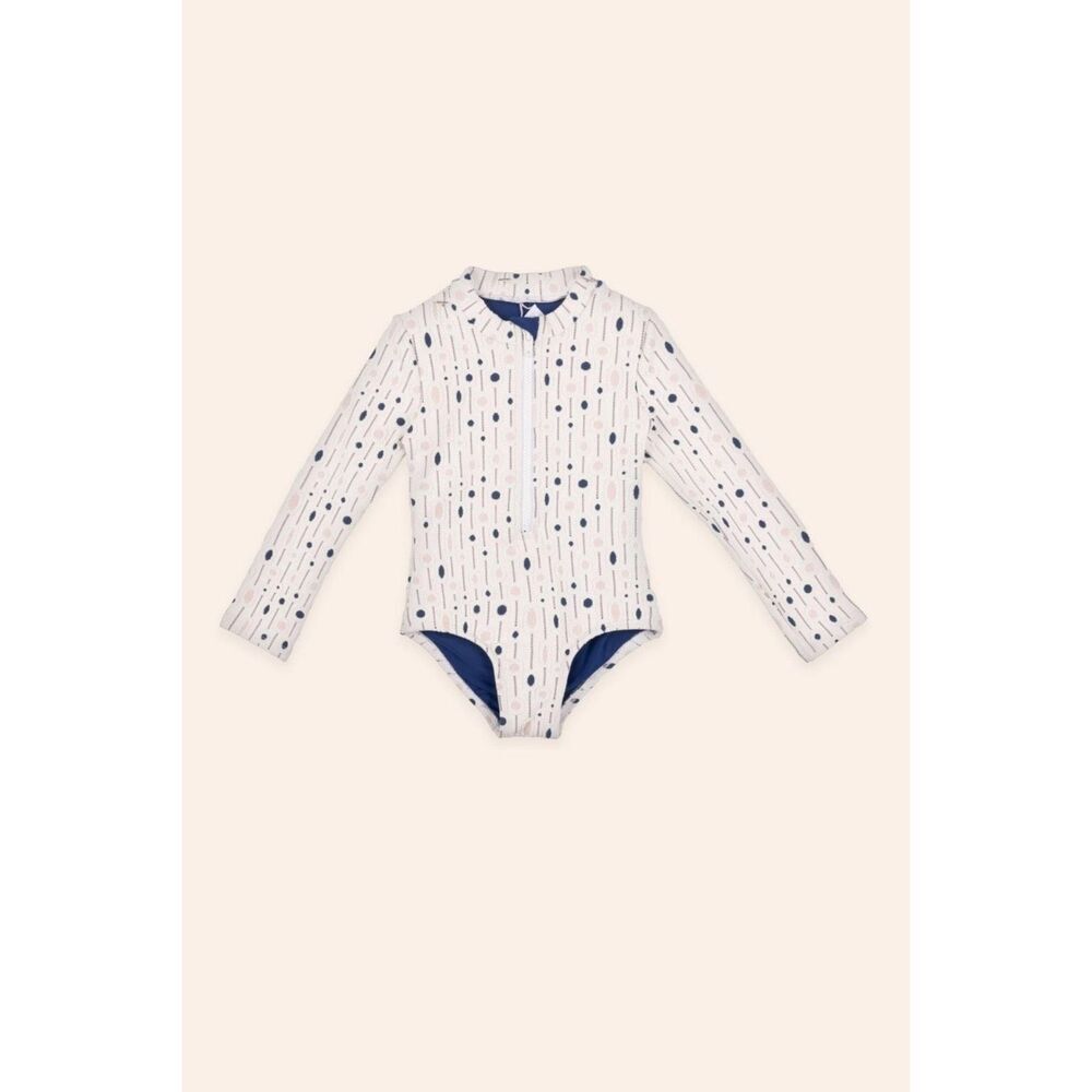 WET Kids Girls 1T Long Sleeve One Piece Rash Guard Swimsuit White Blue Pink NWT